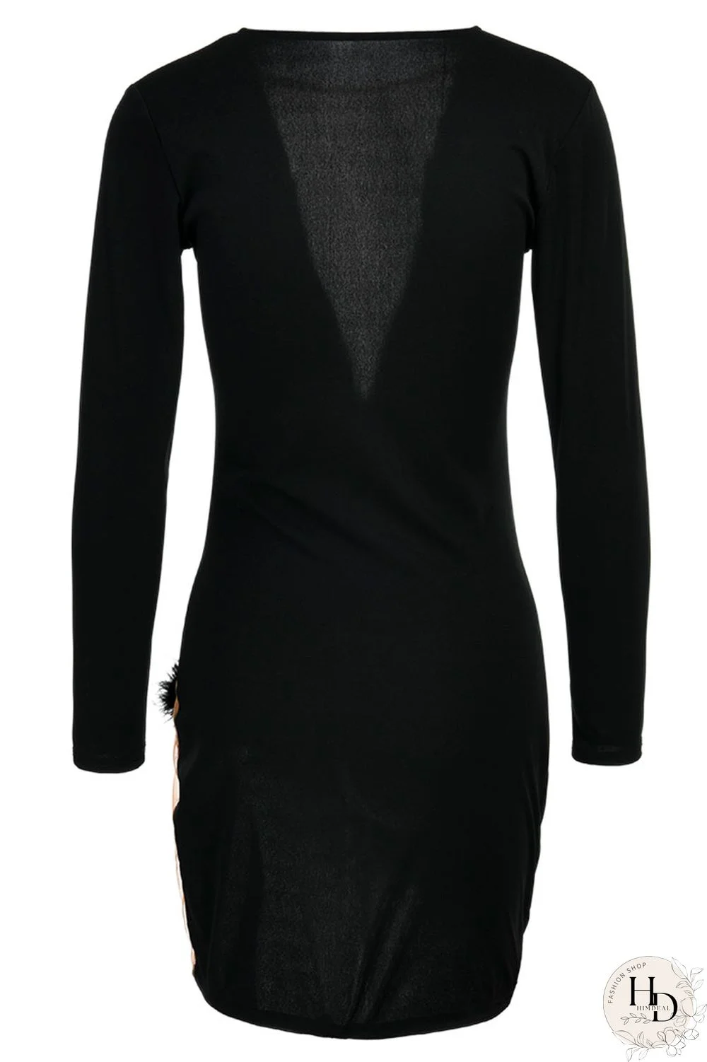 White Sexy Solid Split Joint Feathers Mesh O Neck One Step Skirt Dresses