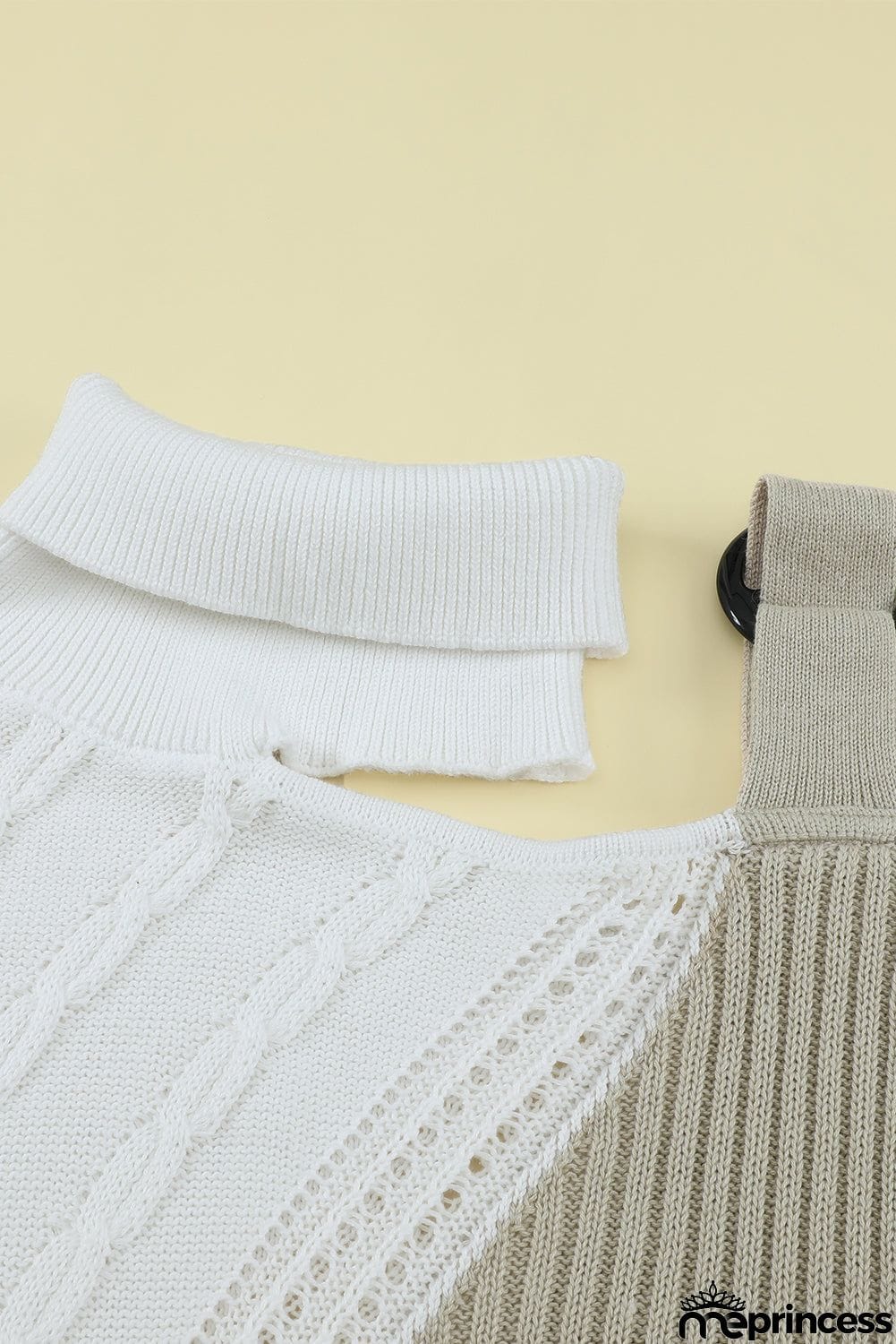 Chic Apricot White Turtleneck Cold Shoulder Sweater