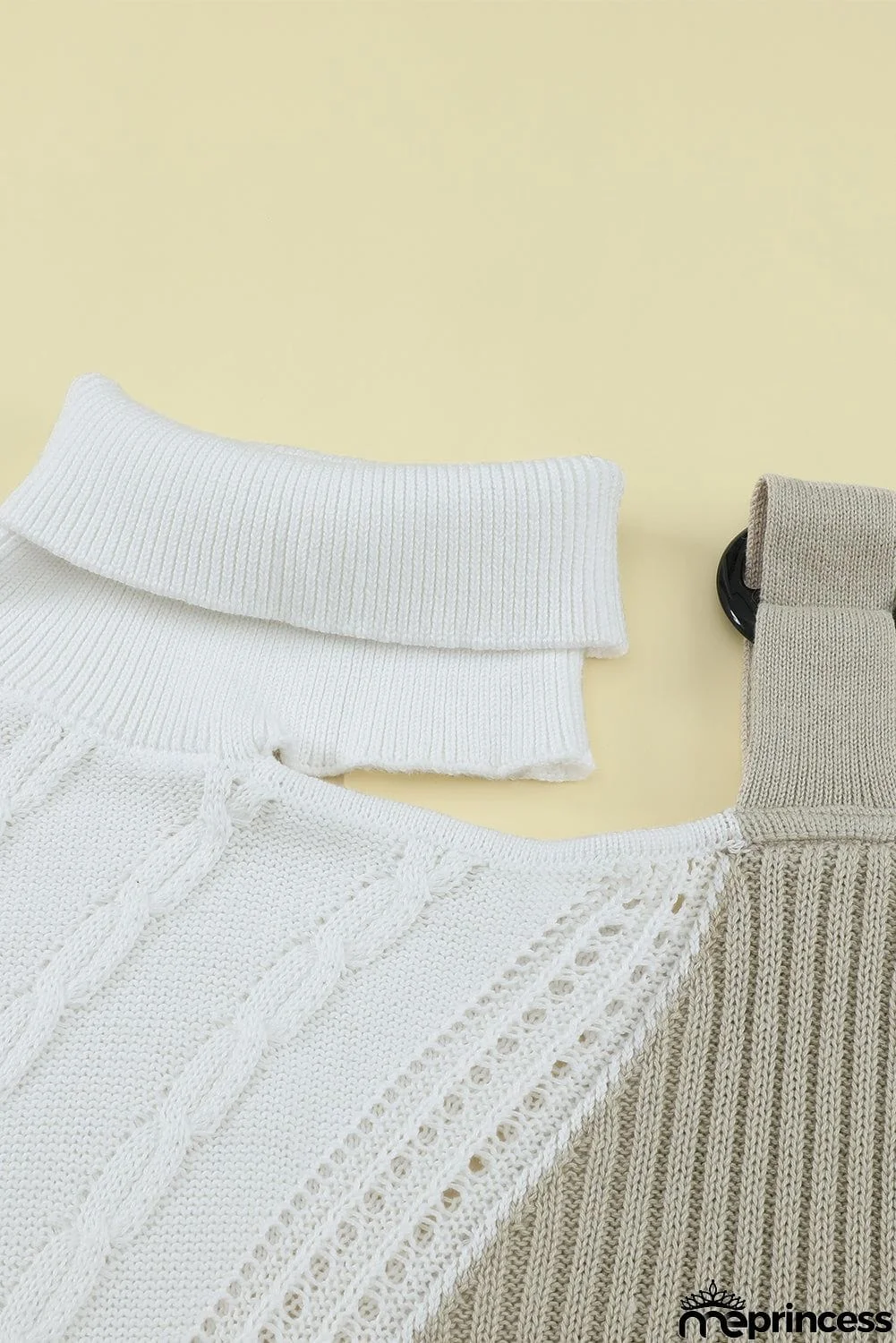 Chic Apricot White Turtleneck Cold Shoulder Sweater