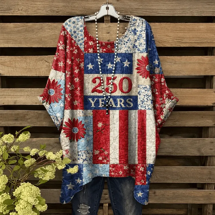 Women's 250th Anniversary Printed Crew Neck Batwing Sleeve T-Shirt 