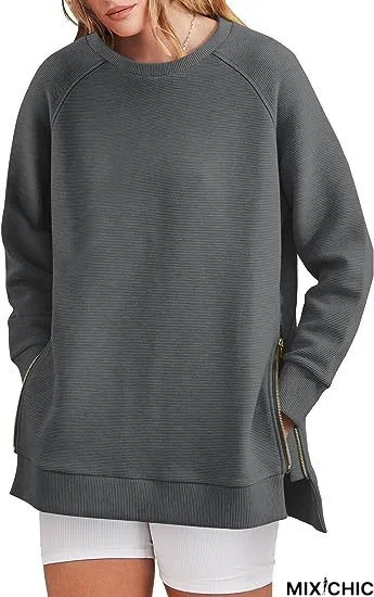 Deep Gray Round Neck Long Sleeve Letter Sweatshirt