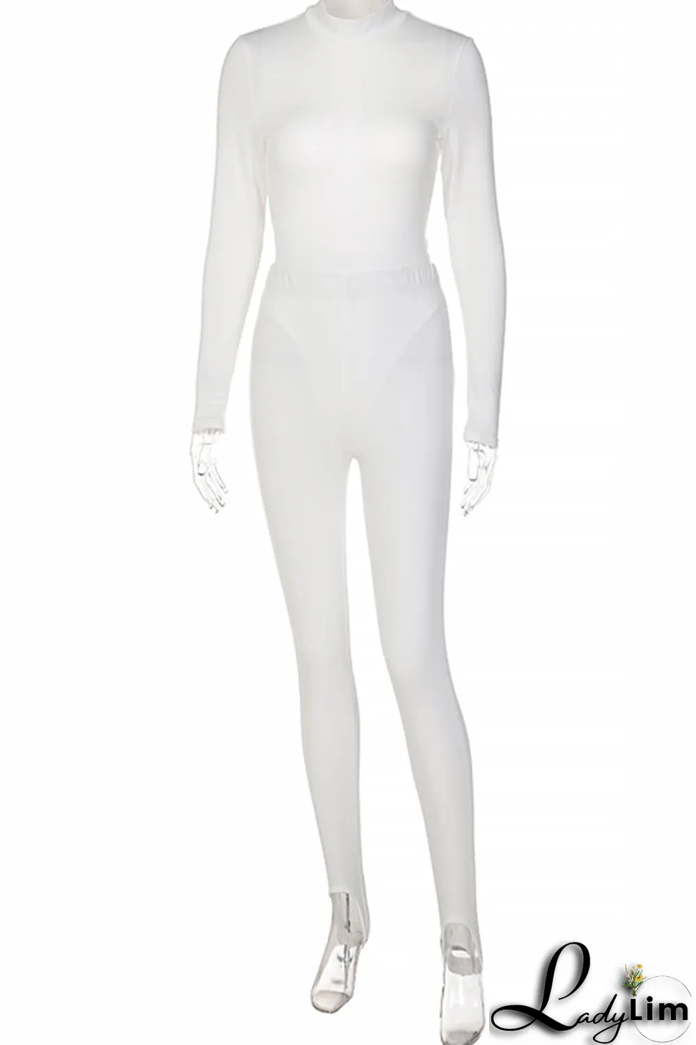 Black Sexy Solid Backless Turtleneck Long Sleeve Two Pieces