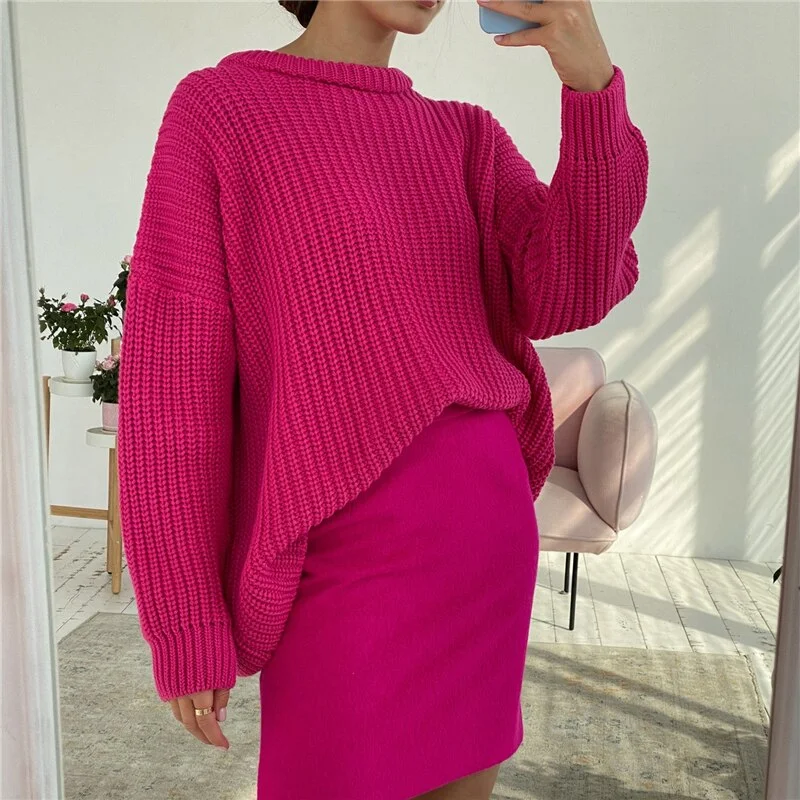 New Autumn Women's Knitted Thicken Pullovers Sweater Winter Long Sleeve Casual Loose Sweaters Female Fashion O-neck Solid Jumper