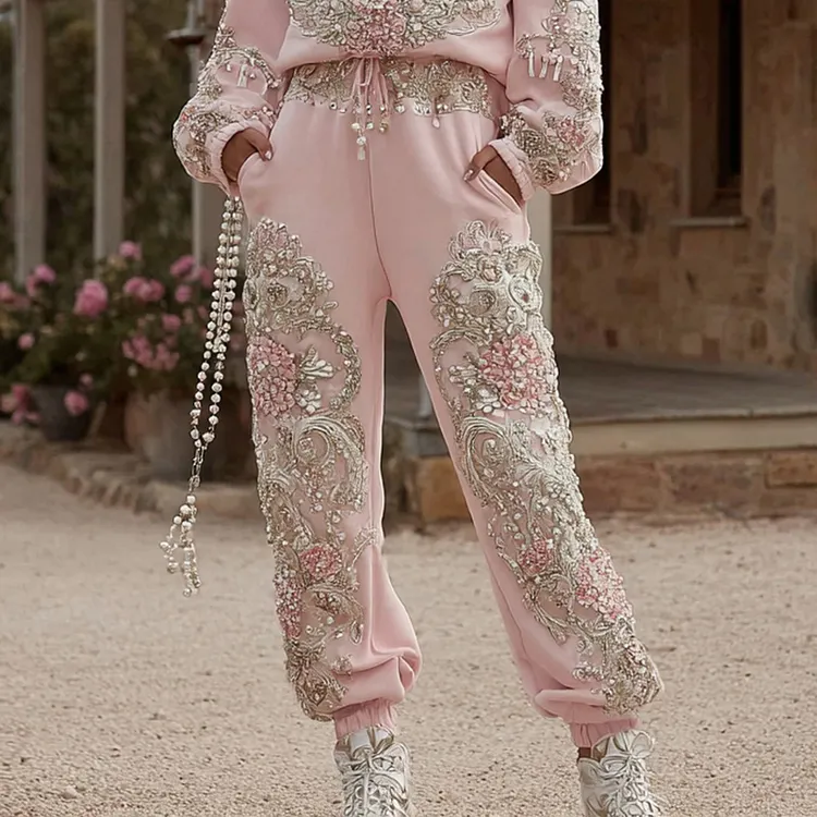 Women's Floral Embroidery Art Casual Sweatpants