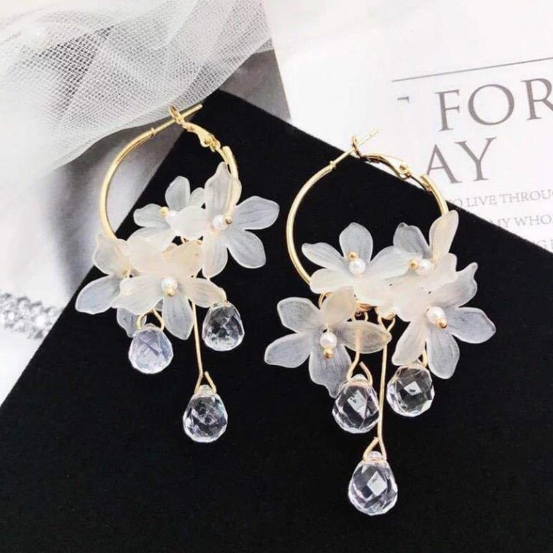 White Crystal Flower Earrings