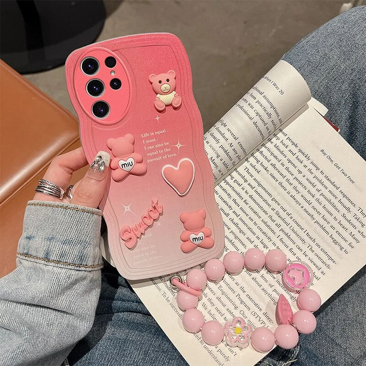 For Samsung Galaxy S23 Ultra Phone Case 3D Cute Cartoon Animal Fashion Soft Silicon Sport Hand Strap Bracelet Back Cover