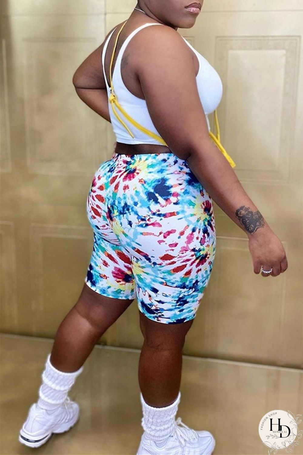 Black Purple Fashion Casual Print Basic Asymmetrical Regular High Waist Shorts