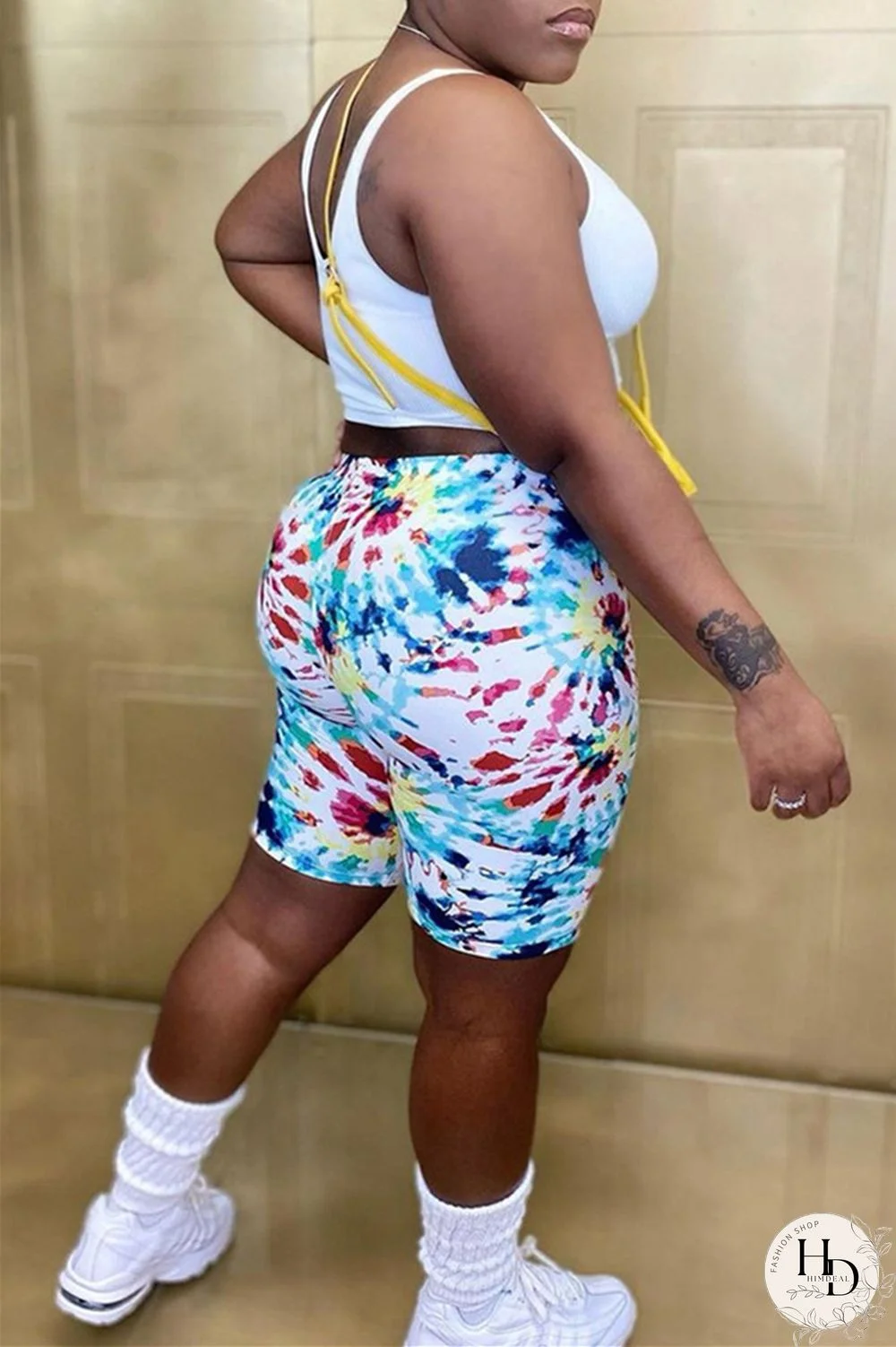 Black Purple Fashion Casual Print Basic Asymmetrical Regular High Waist Shorts