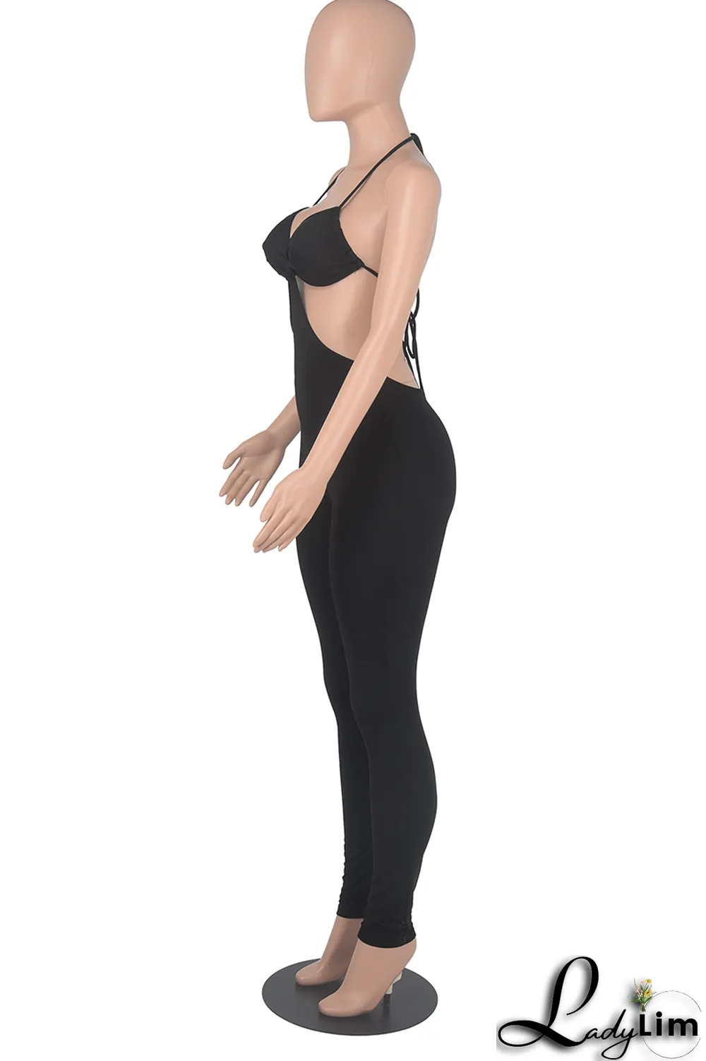 White Sexy Solid Patchwork Halter Skinny Jumpsuits
