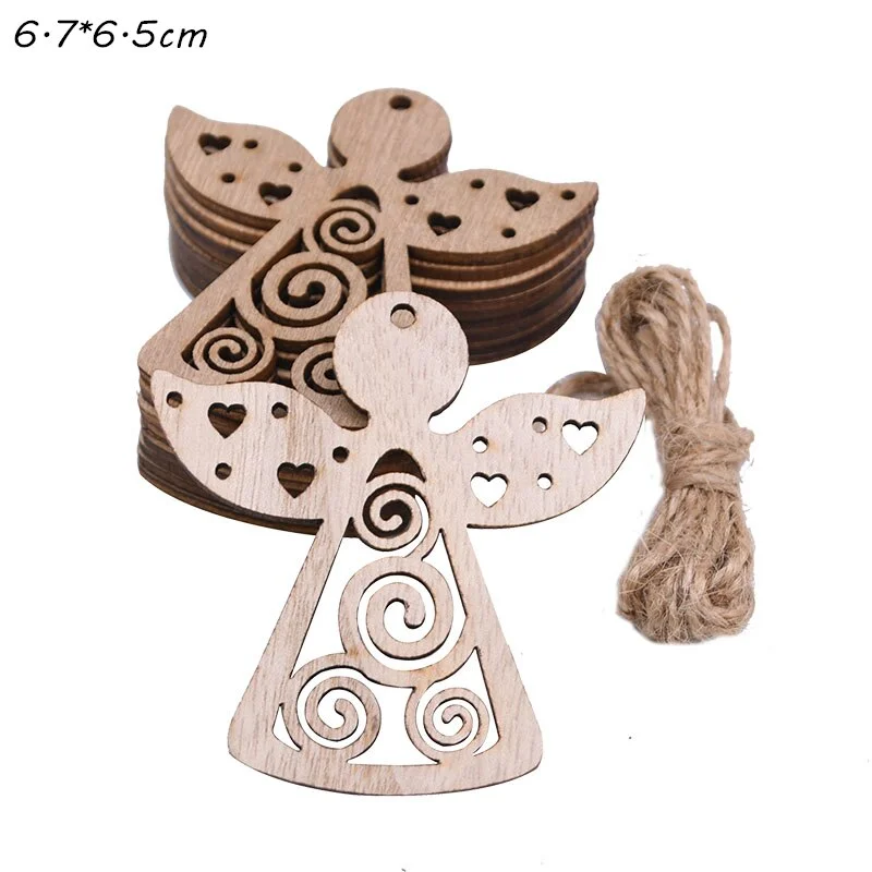 5Pcs Vintage Christmas Wooden Pendants Ornaments DIY Wood Crafts Xmas Tree Ornaments Christmas Party Decorations Kids Gift