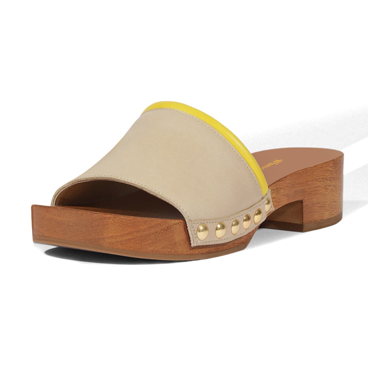 Beige Stud Embellished Chunky Heel Mules Shoes with Platform Nicepairs