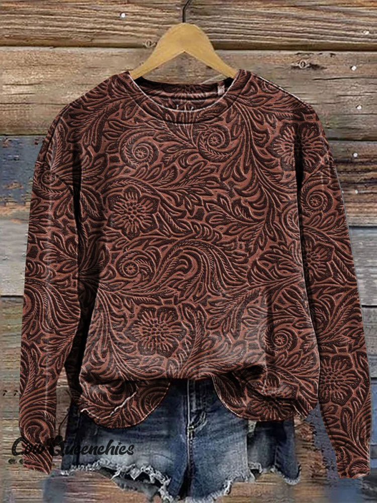 Vintage Western Print Casual Sweatshirt Multicolor / S