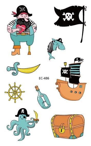 12 kinds Cartoon Pirates Temporary Tattoo Stickers for Kids faux tatouage temporaire Disposable Children Cute Boy Gift