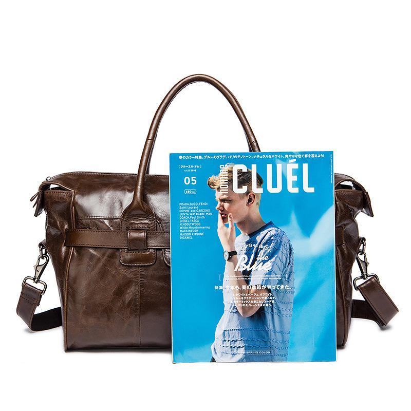 Genuine Leather Durable Top-Handled Detachable Sling Strap Carry-All Bag