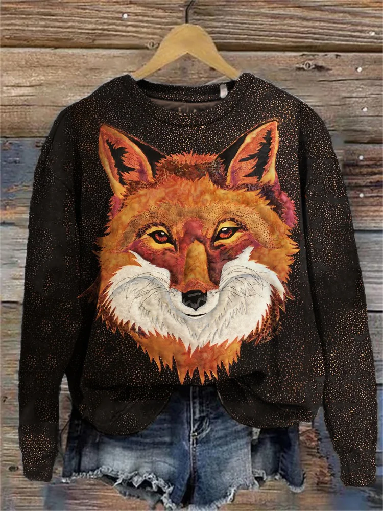 Forest Fox Fiber Art Cozy Sweatshirt