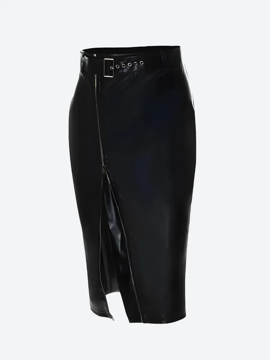 Brownm Zip Up Slit Midi Pencil Skirt
