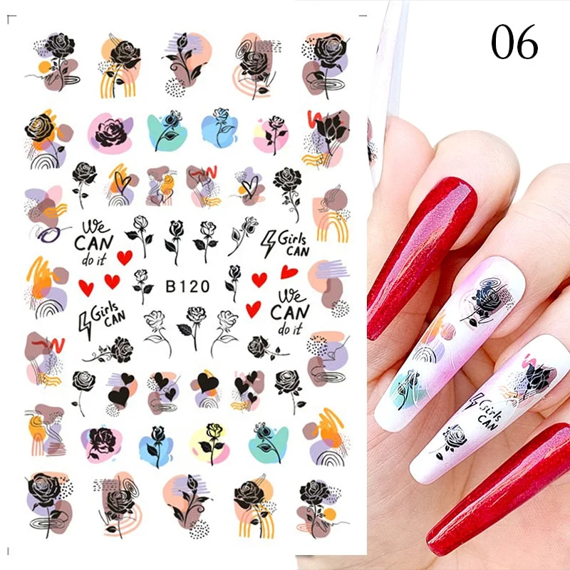 1 Pc Geometric Rose Flower 3D Nail Stickers Butterflies Heart Love Nail Decals Slider DIY Nail Art Decotaion Nail-Nail Inspo