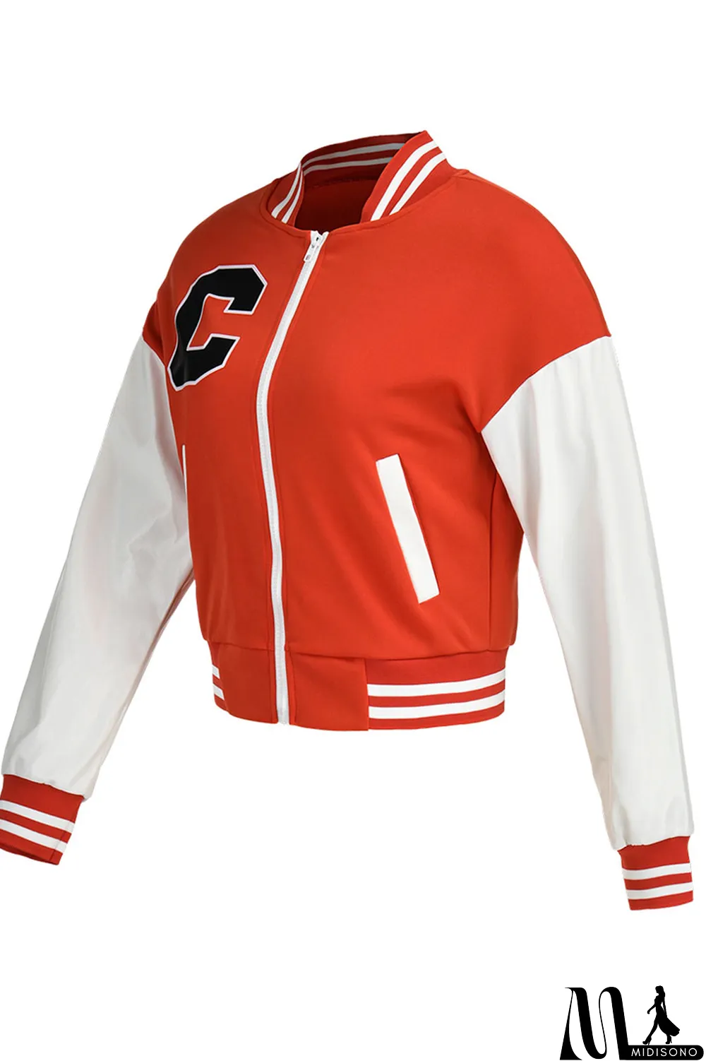 MidiSono - Blue Casual Print Patchwork Zipper Outerwear