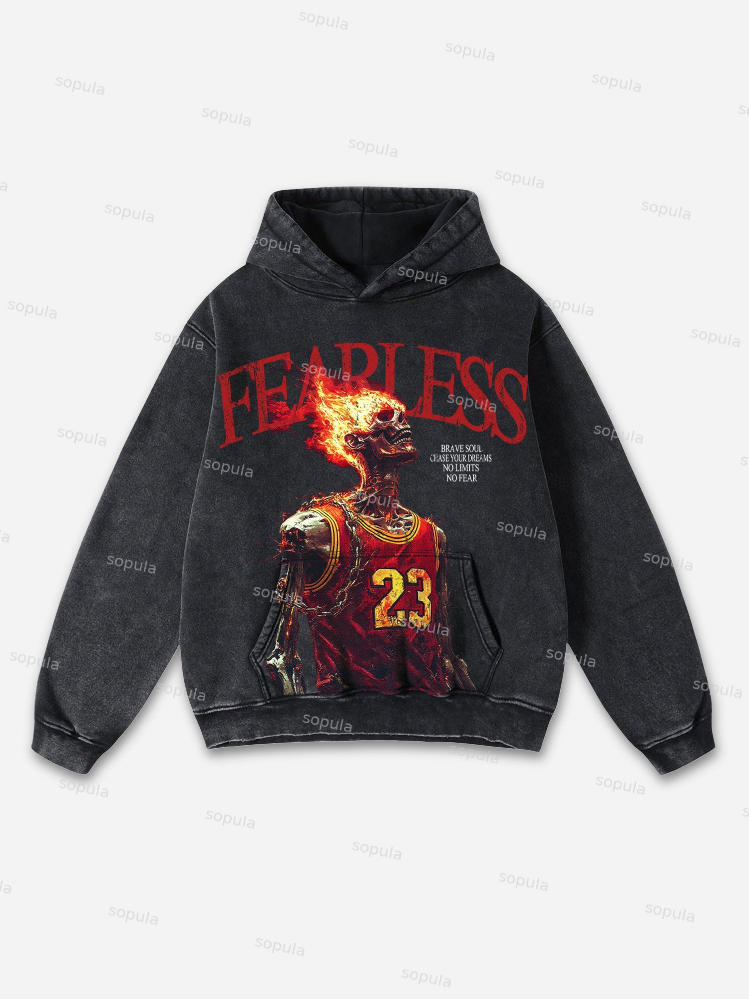 Sopula Fearless Skull Basketball Player Print Washed Hoodie - SOPULA