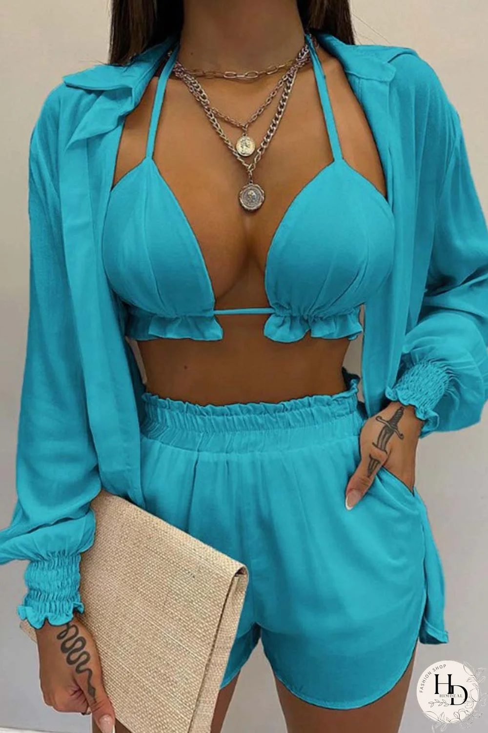 White Sexy Casual Print Solid Basic Long Sleeve Three Piece Set