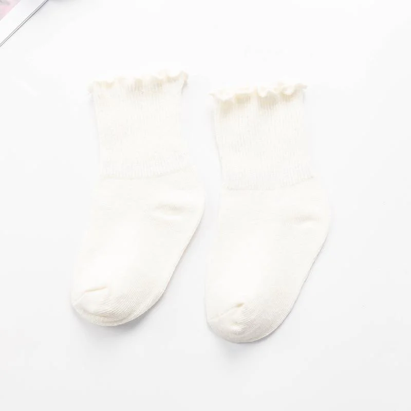 YWHUANSEN 1 to 8 Yr 10 Colors Spring Autumn Children's Socks Candy-colored Cotton Socks For Girls Ruffle Edge Kids Socks Toddler