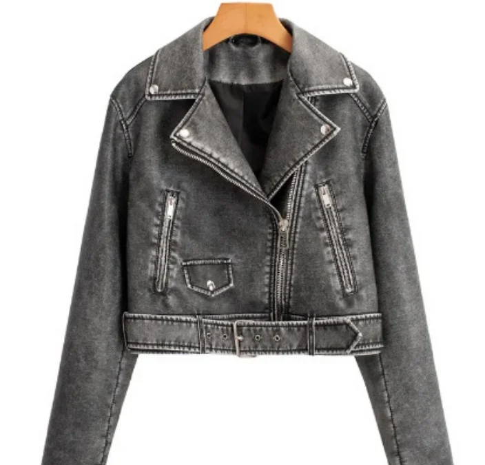 Woherb Woherb And Autumn New Women's Dress Washing Leather Grinding Old Motorcycle Casual Solid Color Jacket Leather Clothing Women-Outfit Ideas