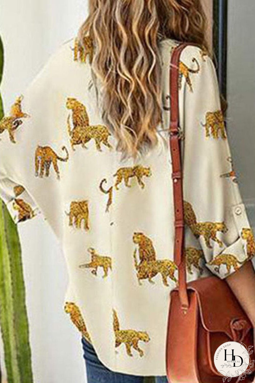 Tempting Printed Lapel Single-Breasted Long-Sleeved Blouse