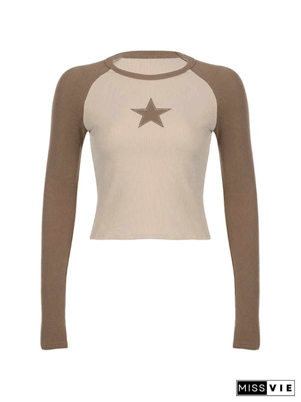 Raglan Sleeve Star Patch Knit Crop Top