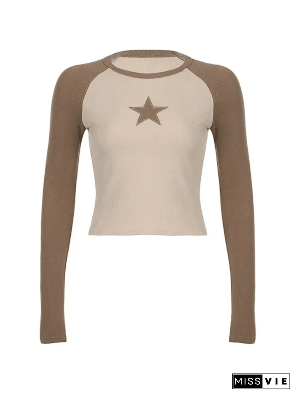 Raglan Sleeve Star Patch Knit Crop Top