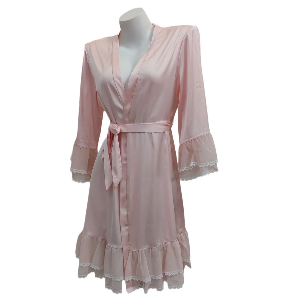 Sdrawing Sdrawing Sweet Net Yarn Nightgown Women Autumn And Winter Morning Robes In The Long-Term Doodle Home Bathrobe Spliced High-End Robes