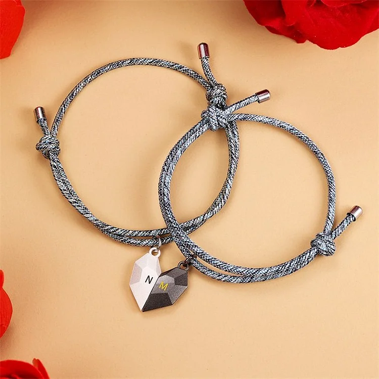 2PCS Bracelets de corde deux lettres personnalisées pour couple Jessemade FR
