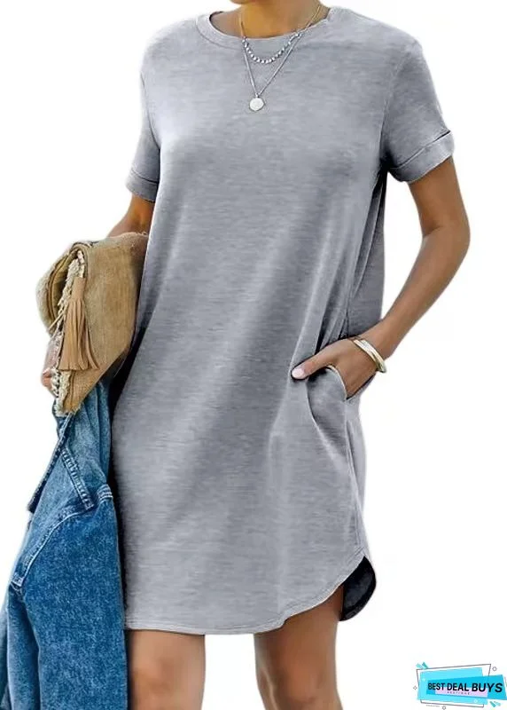 Women's T-Shirt Dress Tee Dress Short Mini Dress Black Blushing Pink Wine Khaki Gray Short Sleeve Solid Color Spring Summer Round Neck Casual