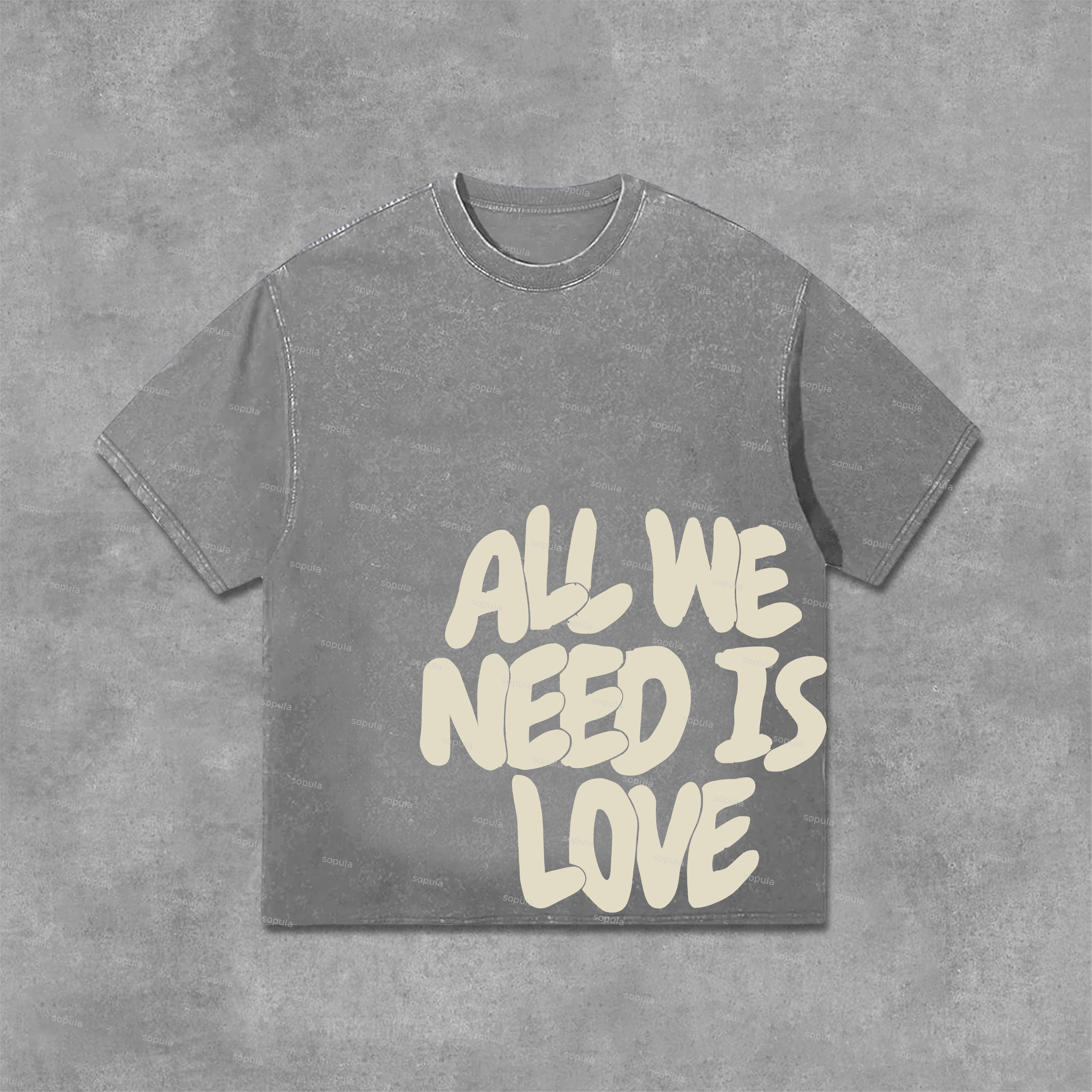 Sopula All We Need Is Love Print Graphic Acid Washed T-Shirt