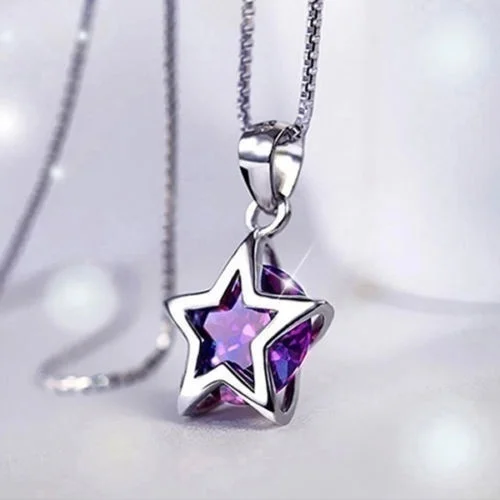 The New 2020 Collarbone Chains Silver Inlay Zircon Pentagram Crystal Necklace Women Sterling Silver Zircon Star Crystal Pendant Necklace Chain Jewelry