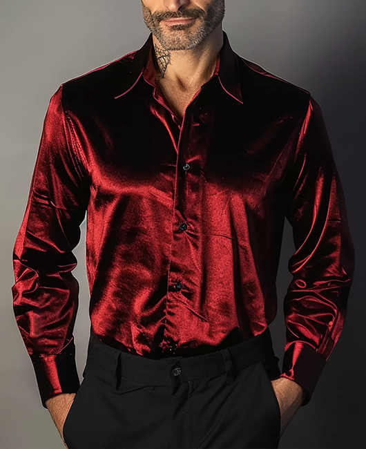 Casual Lapel Collar Single Breasted Velvet Long Sleeve Shirt