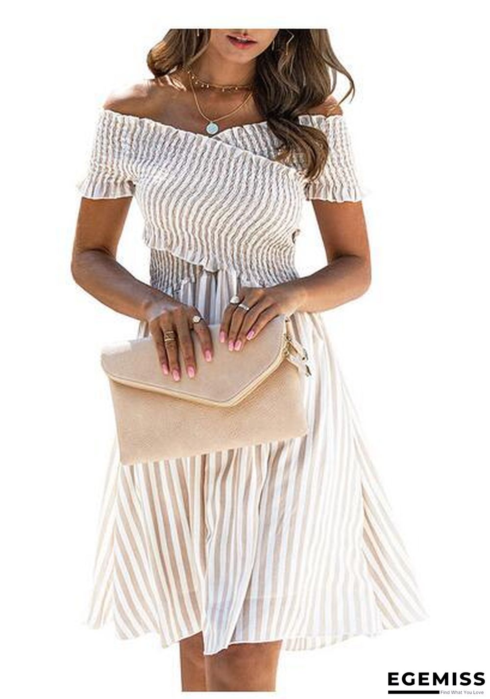Fashion Striped Shoulder Short Sleeve Dress | EGEMISS