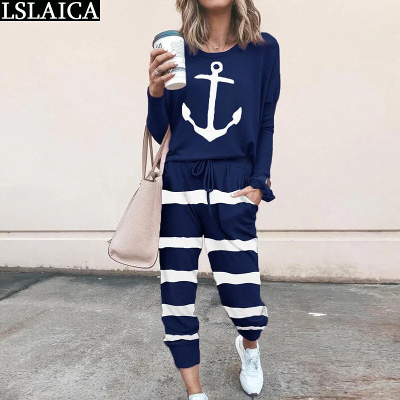 Two Piece Outfits Long Sleeve Top&Long Pant Plus Size Print Tie-Dye Tracksuits Women Set Casual Sport Loose Ropa Deportiva Mujer