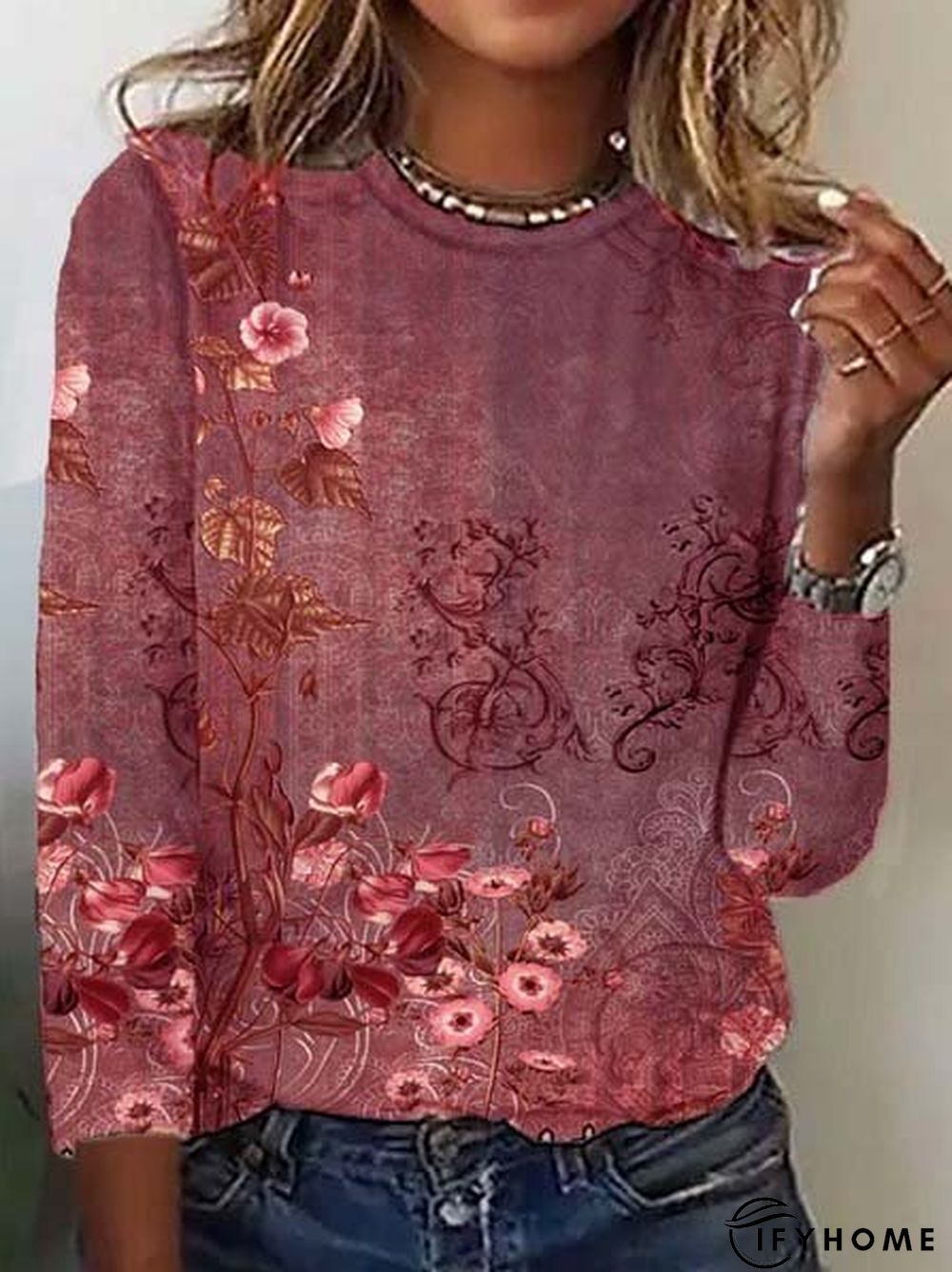 Casual Crew Neck Floral T-Shirt | IFYHOME