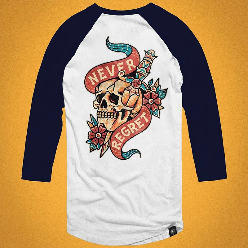 Never Regret Skull Printed Men's 3/4 Sleeve T-shirt - Krazyskull