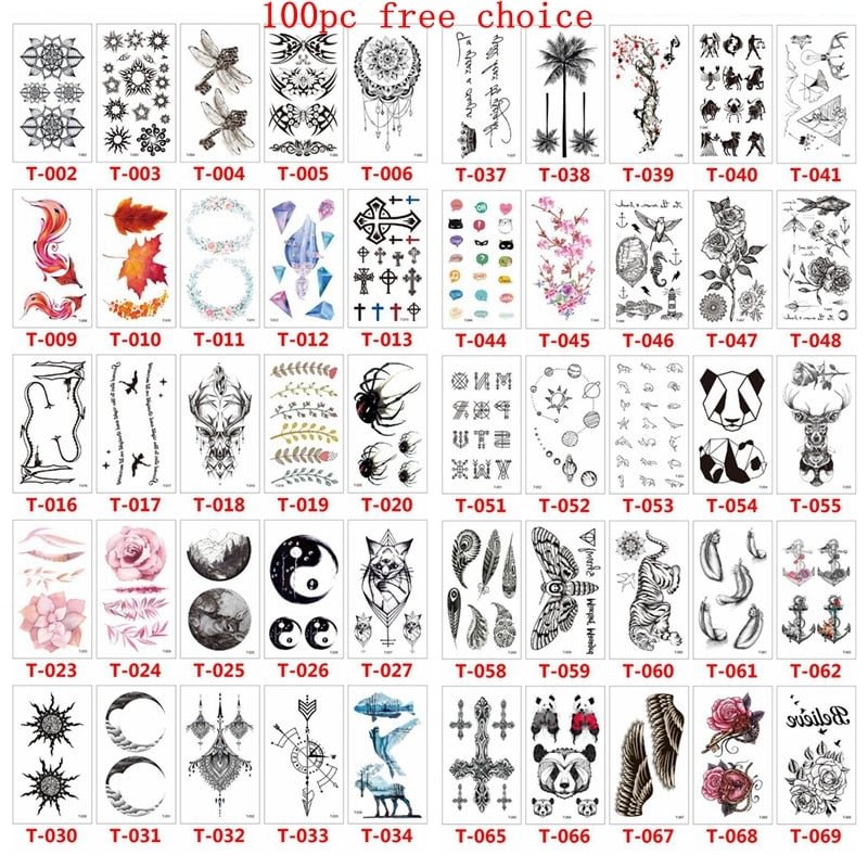 100 Piece Waterproof Temporary Tattoo Stickers Set Small Fresh Animal Flowers Men and Women Wholesale Art Fake Tattoo Arm Tattoo