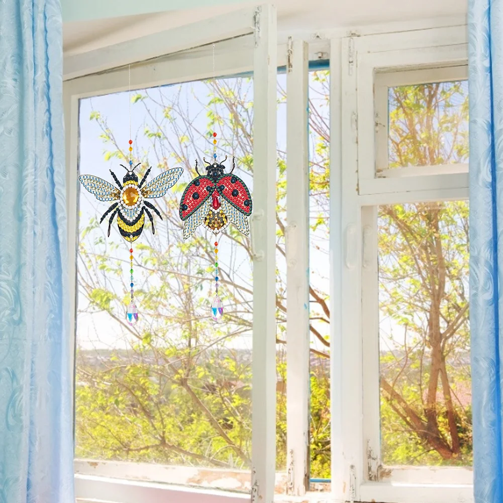 2pcs Crystal Light Catcher Diamond Painting Bee Hanging Decor(Double-Sided)