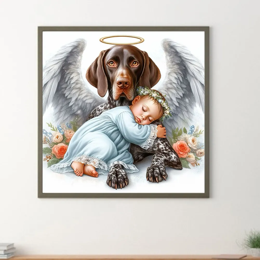 Full Round Diamond Painting 30*30cm - Angel Dog And Baby