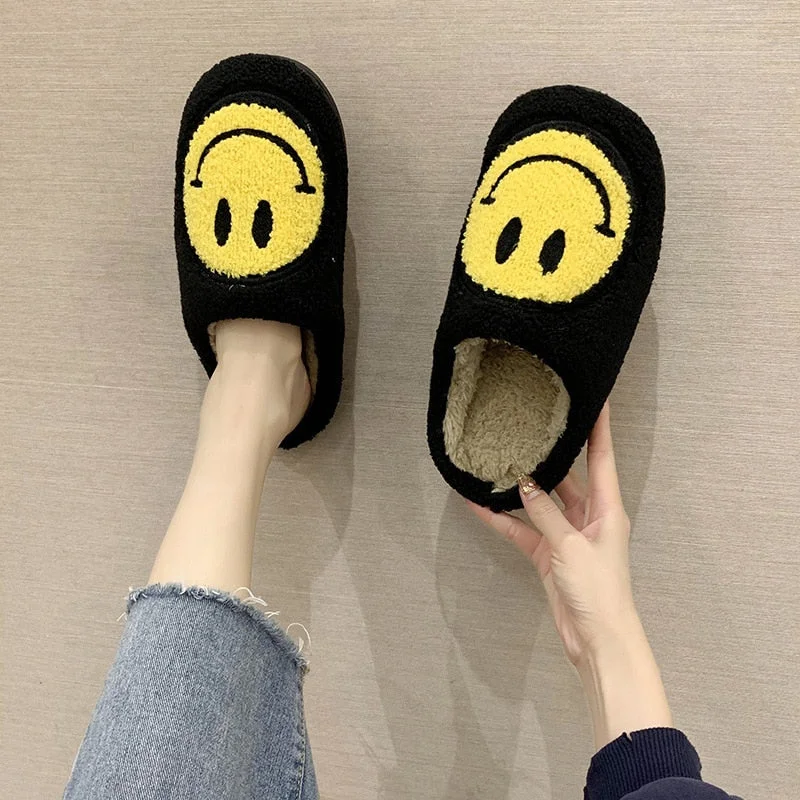 Lourdasprec 2022 New Smiley Face Slippers Women House Slippers Happy Face Slippers Smiley Face Soft Plush Comfy Warm Fluffy Slippers for Men