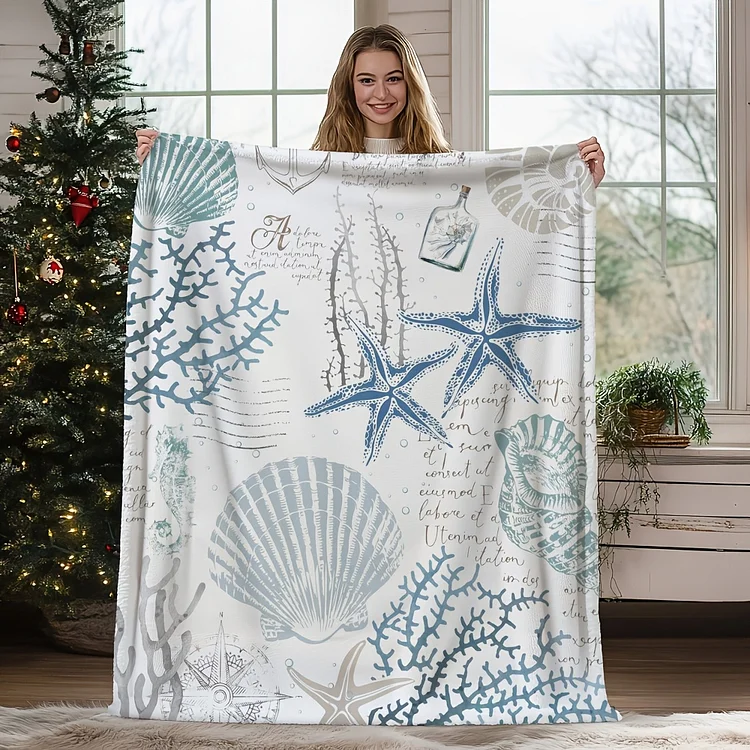 Summer Ocean Patterned Flannel Thick Nap Blanket