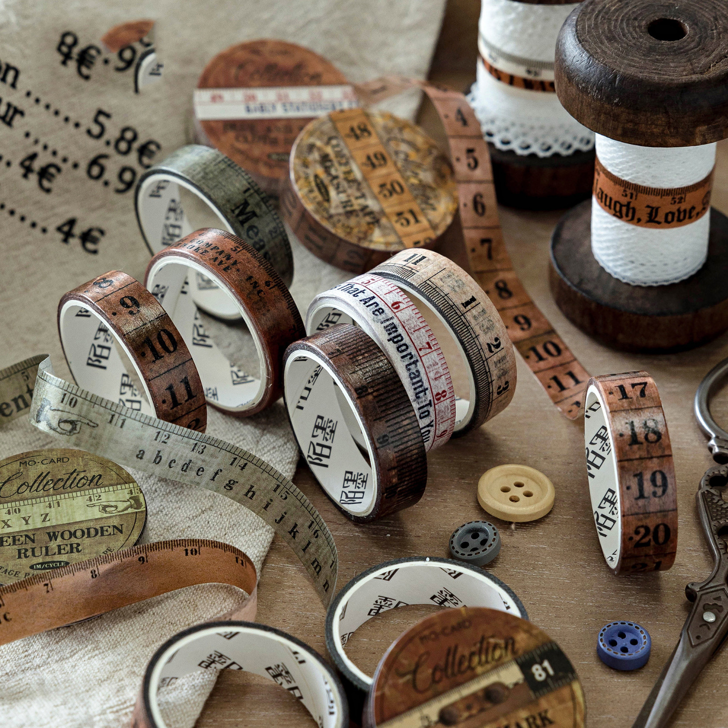 와시 테이프 - 10mm*200cm 테이프 측정 컬렉션 시리즈 빈티지 규칙