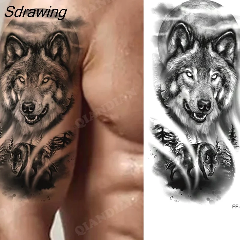 Sdrawing New Waterproof Temporary Tattoo Sticker Lion King Tiger Wolf Forest Mechanical Wild Boat Men Body Art Arm Fake Tatoo Women 328-0