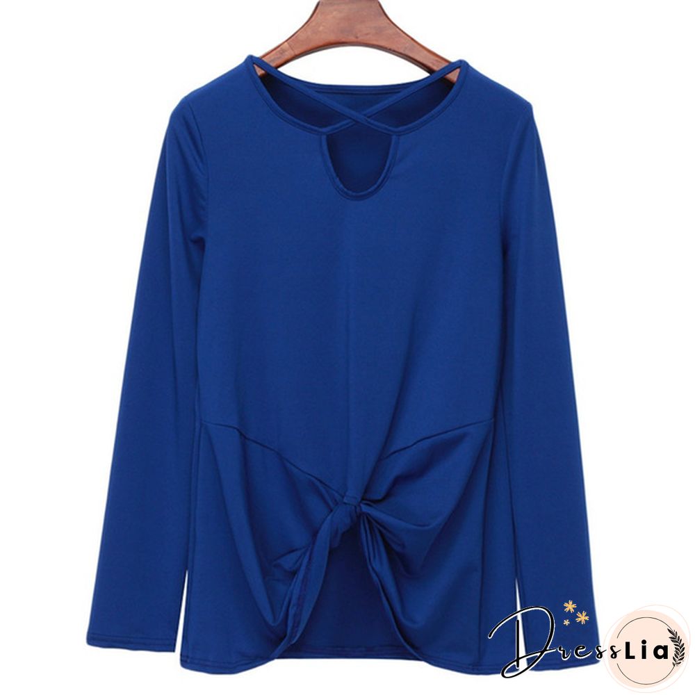 Spring Summer Fashion Solid Color Long Sleeved Shirt Irregular Twisted Casual Loose Blouse Tops