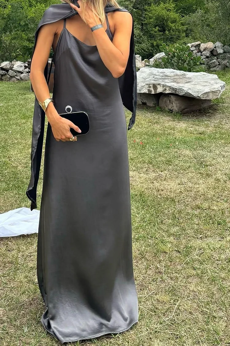 Hellodresses Spaghetti Strap Sleeveless Backless Long Prom Dress With Pleated