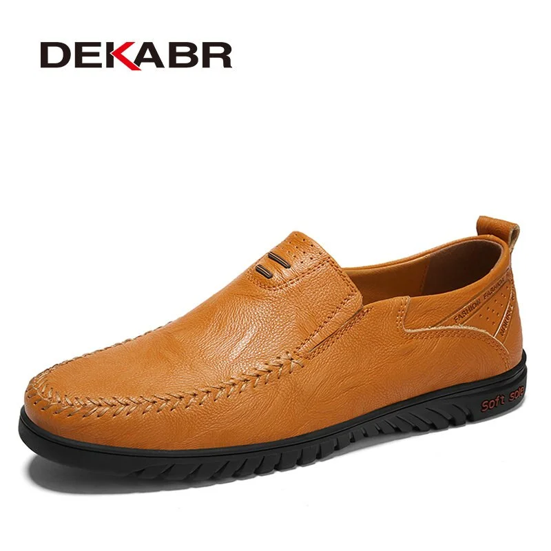 DEKABR Summer Men Shoes Casual Luxury Brand Genuine Leather Mens Loafers Moccasins Italian Breathable Slip on Boat Shoes Size 47