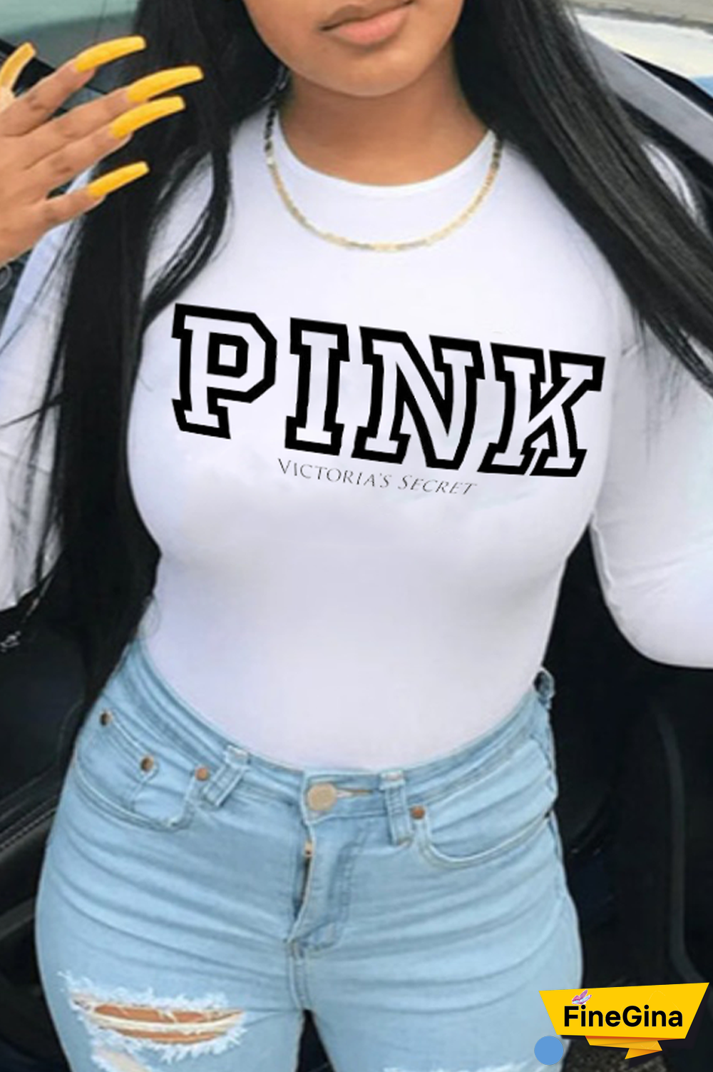 White Casual Street Print Patchwork Letter O Neck Tops